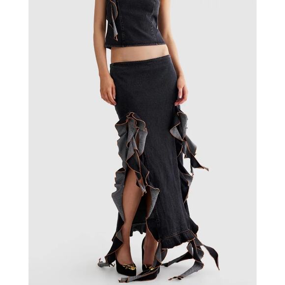 NWT LIONESS Rendezvous Denim Maxi Skirt Sz Medium - Picture 3 of 9